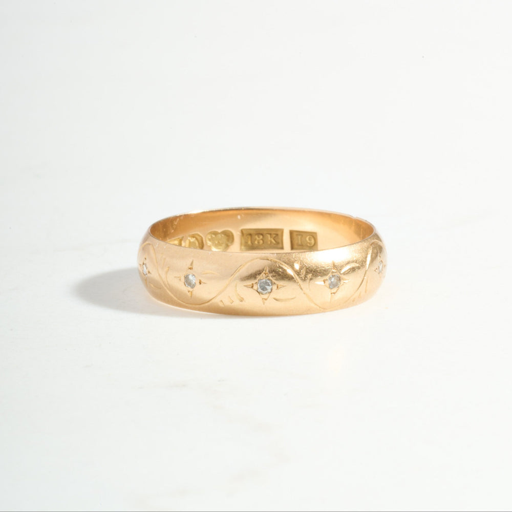 VINTAGE Engraved Wedding Band with Diamonds