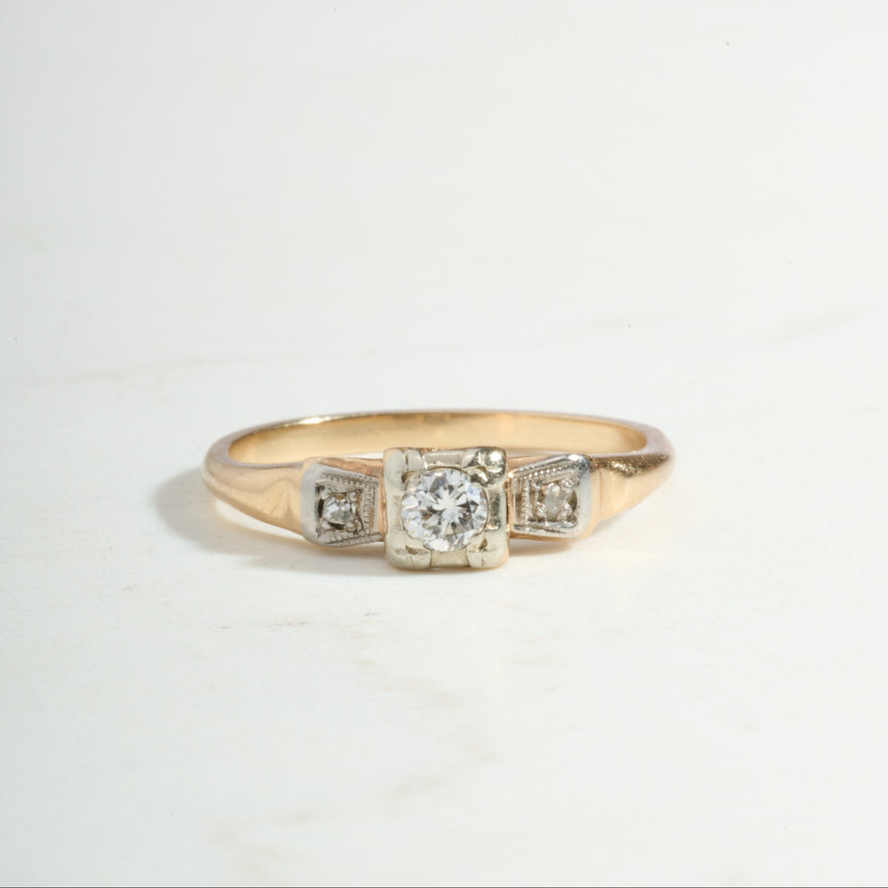 ANTIQUE Two-Tone Art Deco Three Stone Engagement Ring