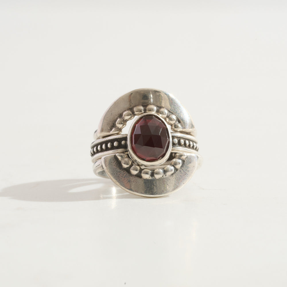 Garnet Protection & Double Shield Stacking Ring Trio | Silver