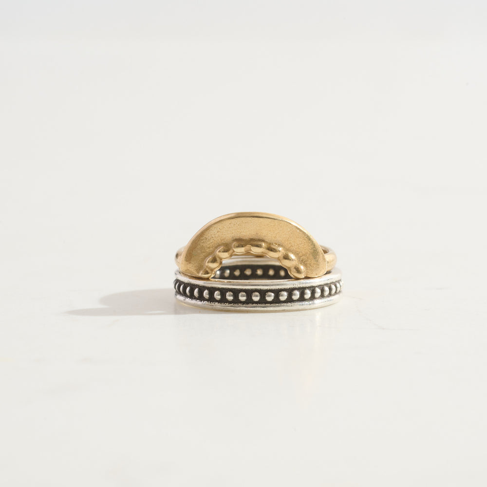 Protection & Shield Stacking Ring Duo | 14k Gold + Silver