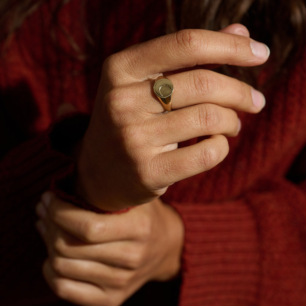 
                      
                        Crescent Moon Signet Ring
                      
                    