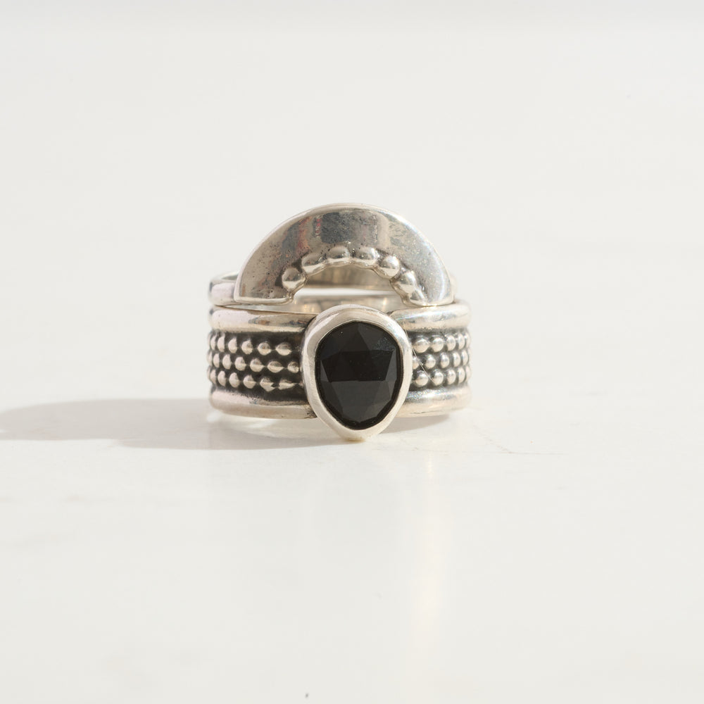 
                      
                        Onyx Warrior Ring & Shield Stacking Ring Duo | Silver
                      
                    