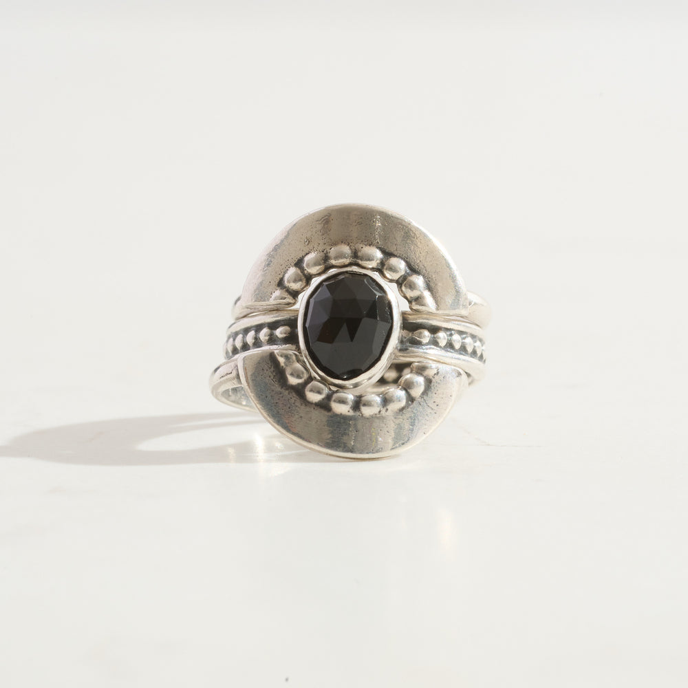 Onyx Protection & Double Shield Stacking Ring Trio | Silver