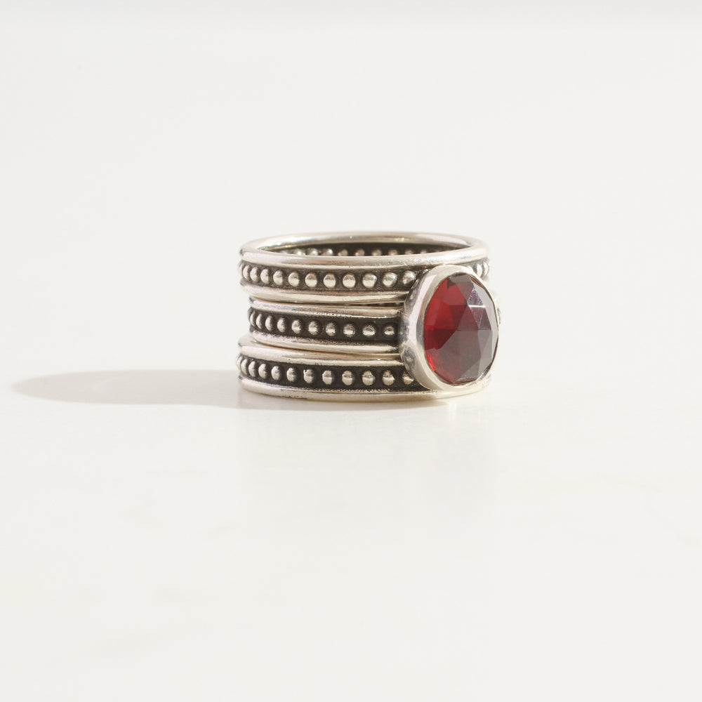 Garnet Protection Stacking Ring Trio | Silver